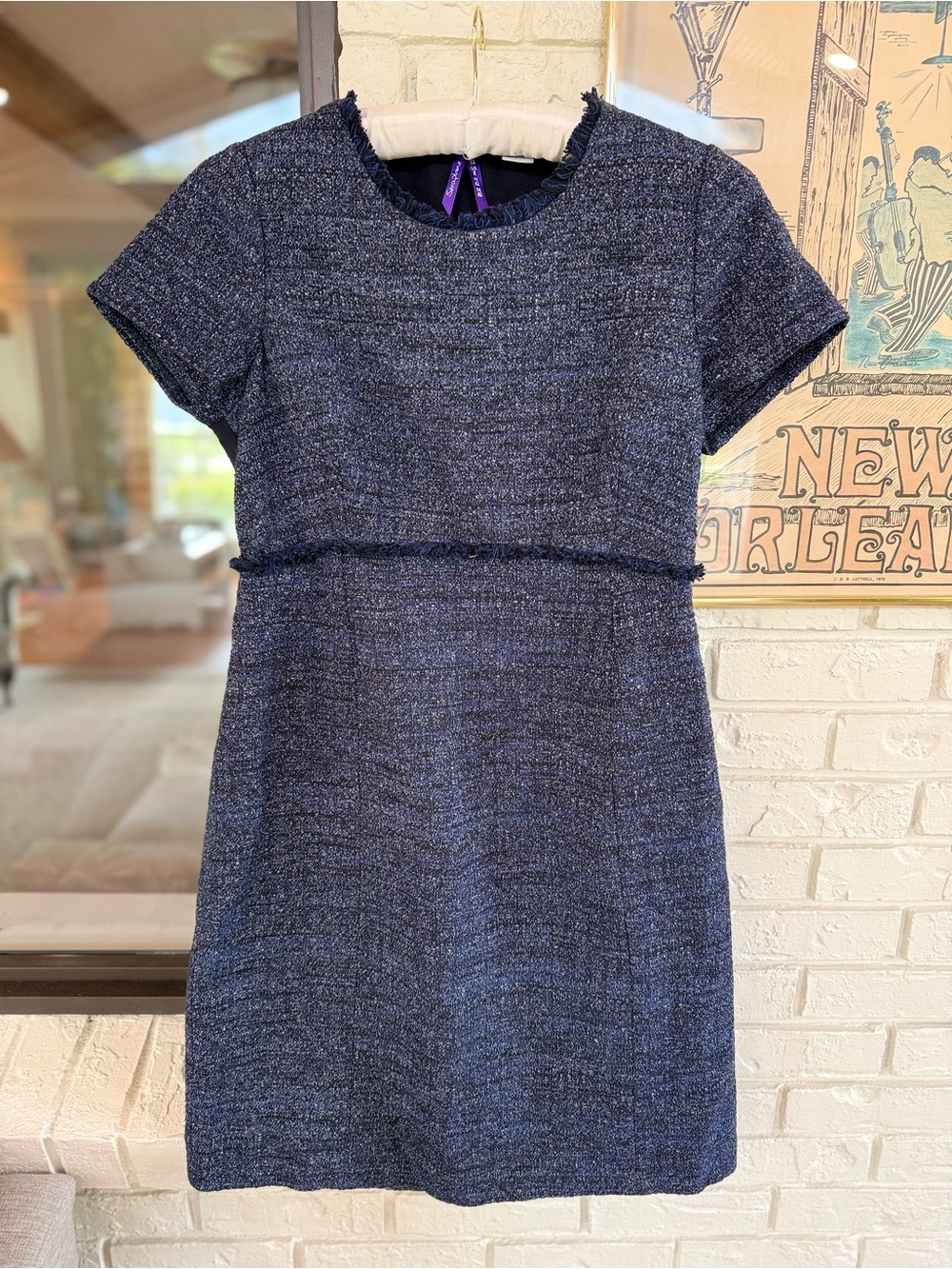 Seraphine Kiara Navy Blue Tweed Fringe Maternity Dress Size US 8